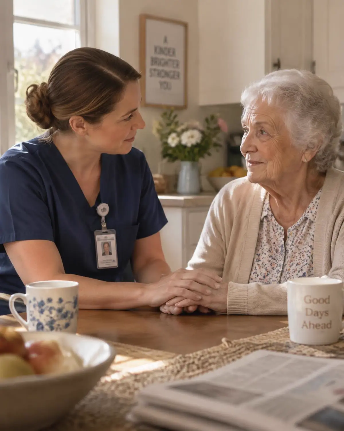 Nurse speaking with an older adult at home